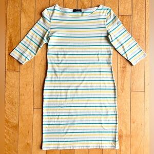 SAINT JAMES Propriano Blue and Yellow Striped Nautical 3/4 Sleeve Dress Size 8.